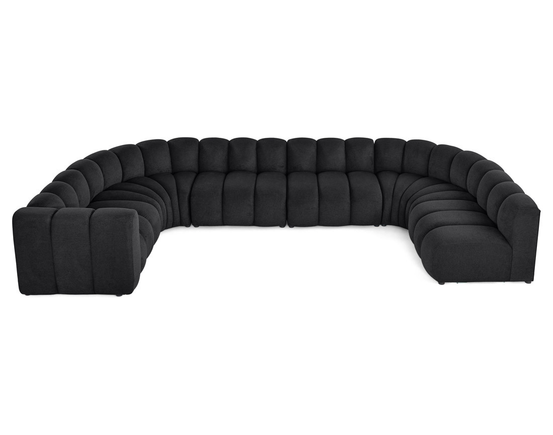 Canapé modulable panoramique d'angle droit 7 places en tissu texturé Debbie Canapé modulable panoramique d'angle droit 7 places en tissu texturé Debbie