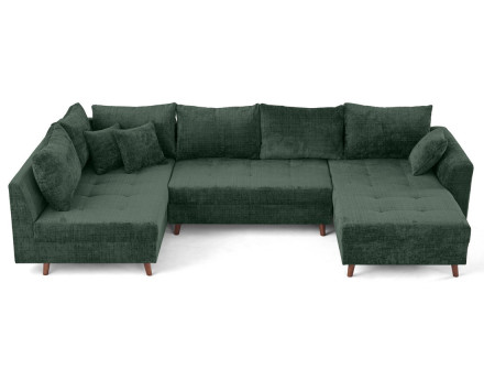 Canapé panoramique d'angle gauche 7 places en velours texturé Rune