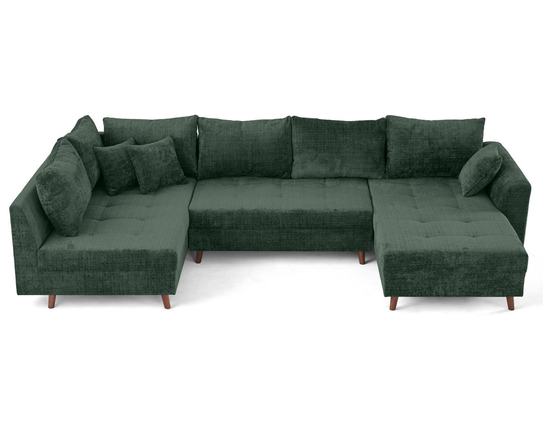 Canapé panoramique d'angle gauche 7 places en velours texturé Rune