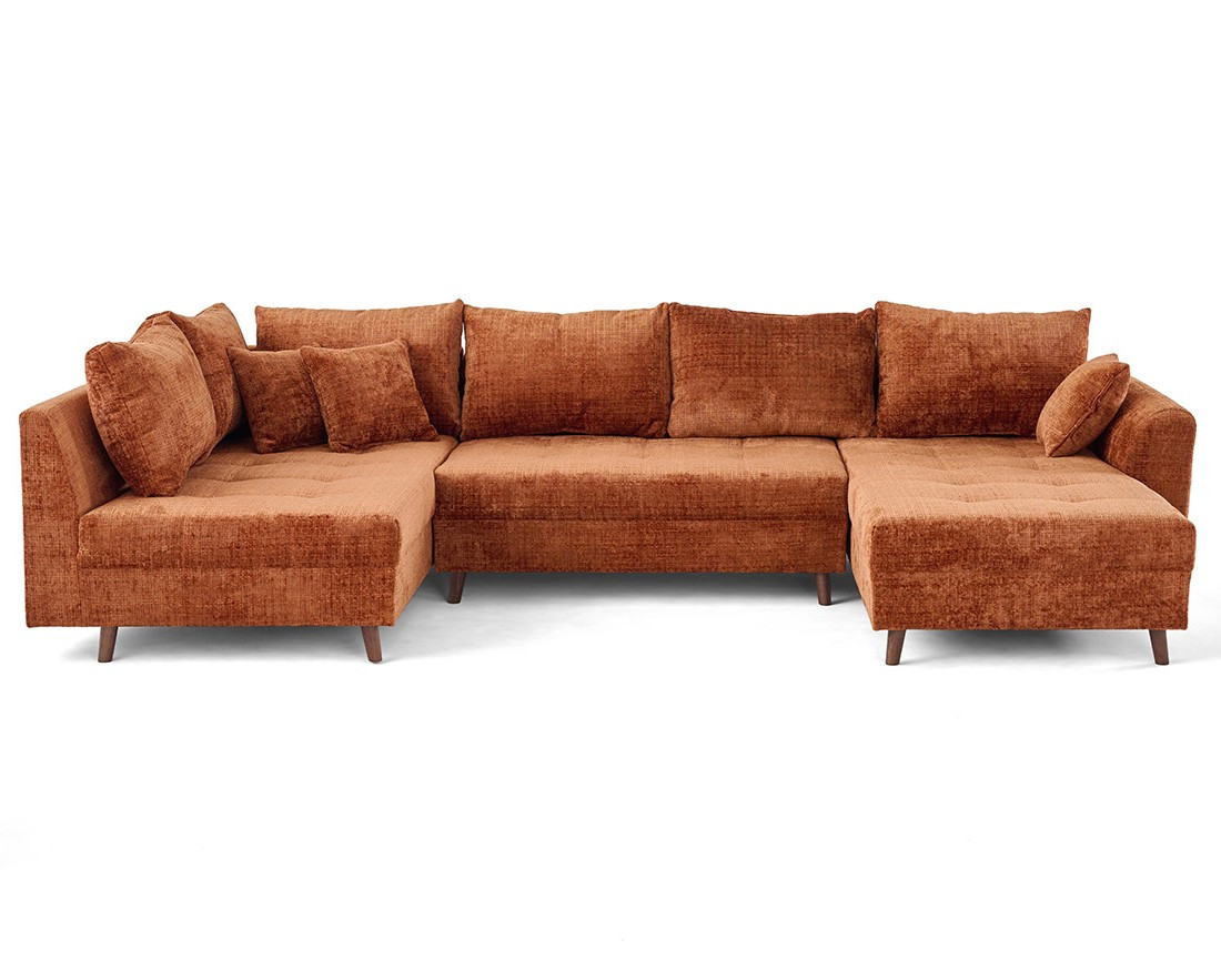 Canapé panoramique d'angle gauche 7 places en velours texturé Rune