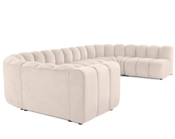 Canapé modulable panoramique d'angle droit 7 places en tissu texturé Debbie