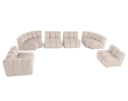 Canapé modulable panoramique d'angle droit 7 places en tissu texturé Debbie