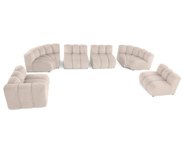 Canapé modulable panoramique d'angle droit 7 places en tissu texturé Debbie