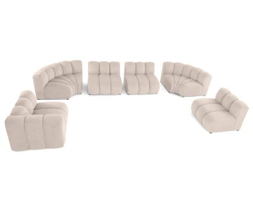 Canapé modulable panoramique d'angle droit 7 places en tissu texturé Debbie