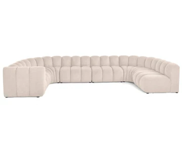 Canapé modulable panoramique d'angle droit 7 places en tissu texturé Debbie