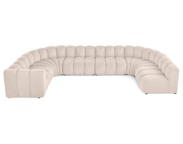 Canapé modulable panoramique d'angle droit 7 places en tissu texturé Debbie