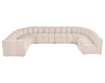 Canapé modulable panoramique d'angle droit 7 places en tissu texturé Debbie
