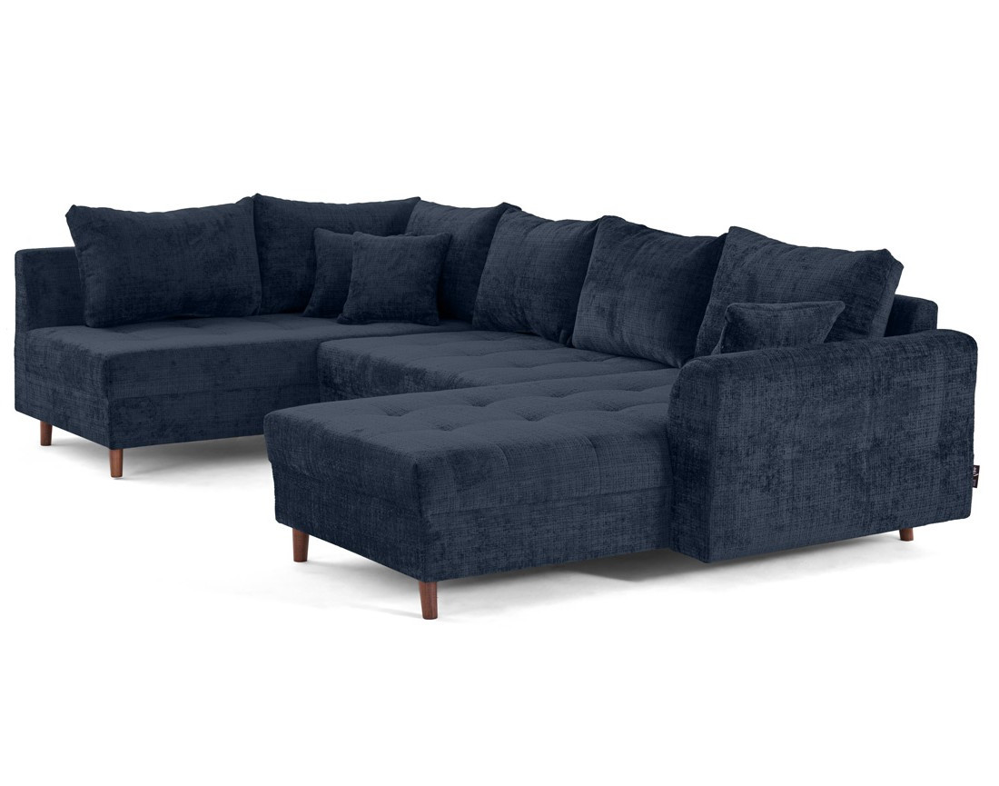 Canapé panoramique d'angle gauche 7 places en velours texturé Rune