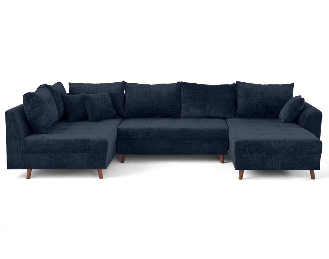 Canapé panoramique d'angle gauche 7 places en velours texturé Rune