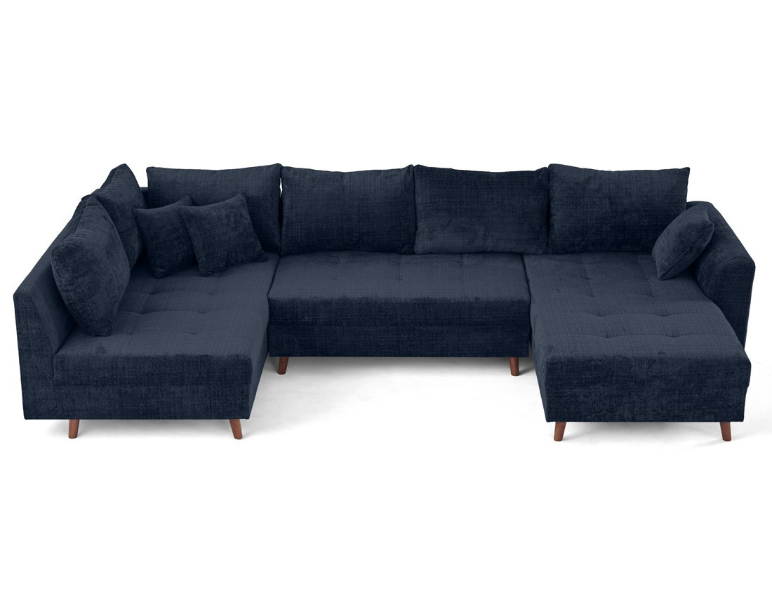 Canapé panoramique d'angle gauche 7 places en velours texturé Rune