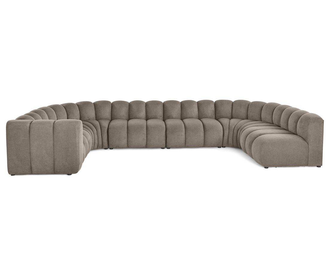 Canapé modulable panoramique d'angle droit 7 places en tissu texturé Debbie