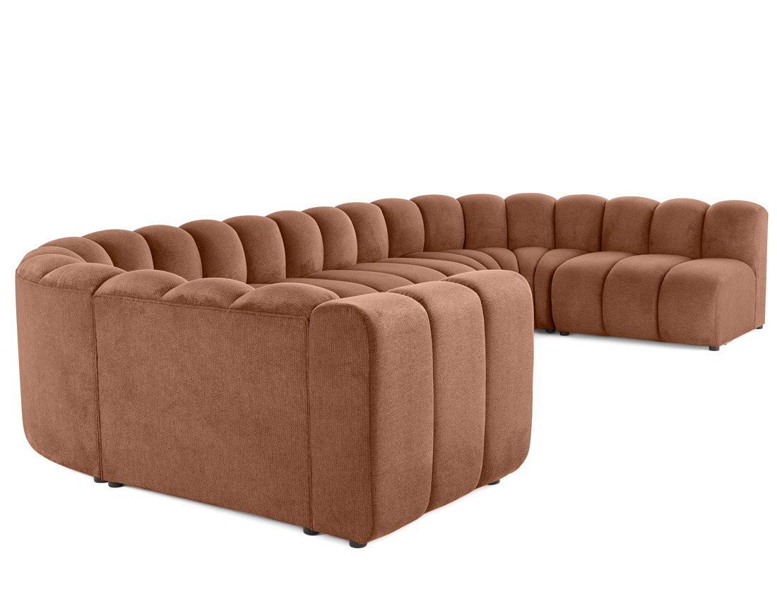 Canapé modulable panoramique d'angle droit 7 places en tissu texturé Debbie