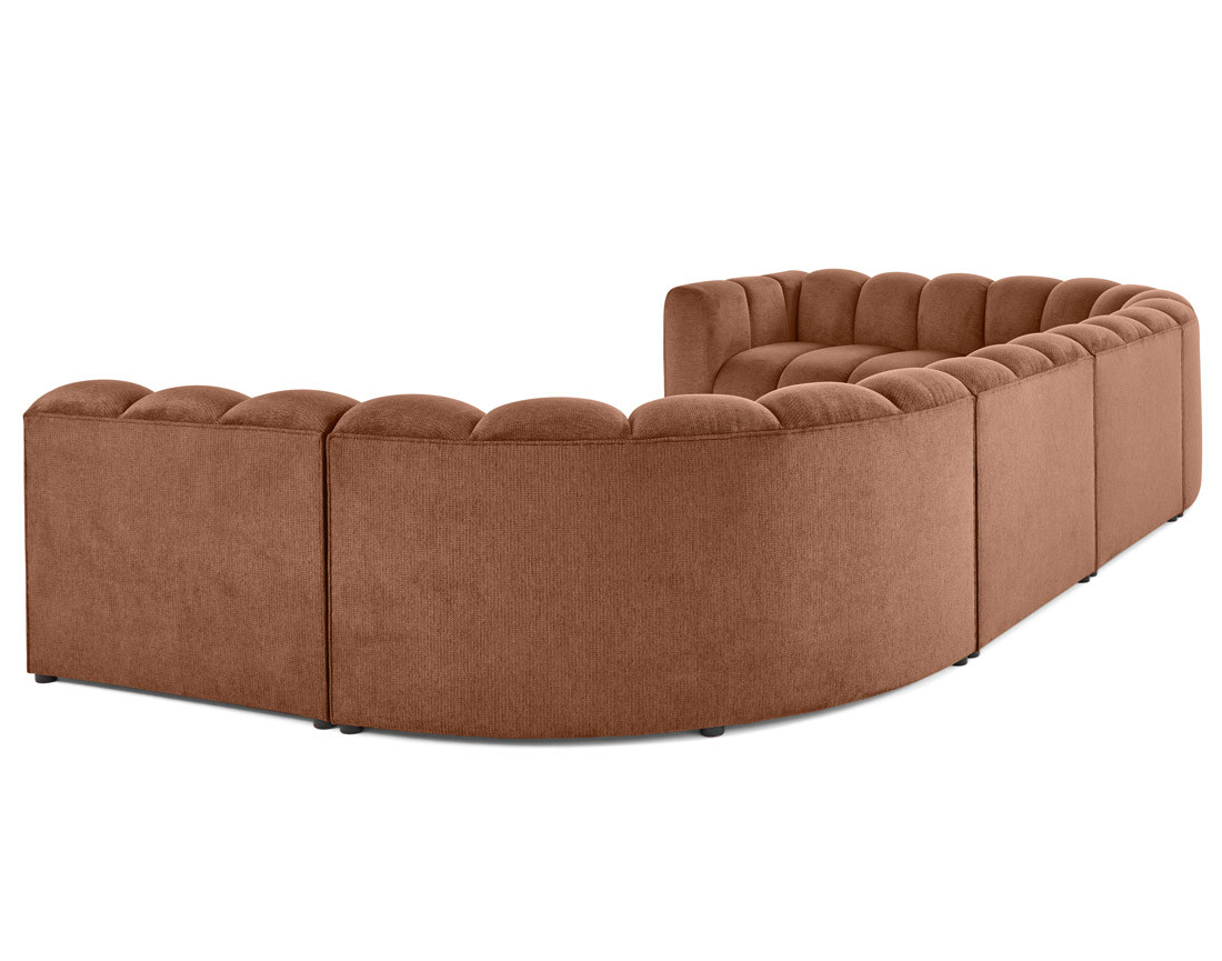 Canapé modulable panoramique d'angle droit 7 places en tissu texturé Debbie