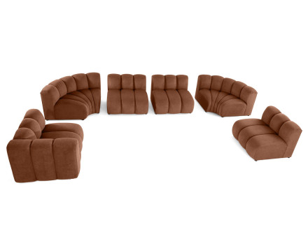 Canapé modulable panoramique d'angle droit 7 places en tissu texturé Debbie