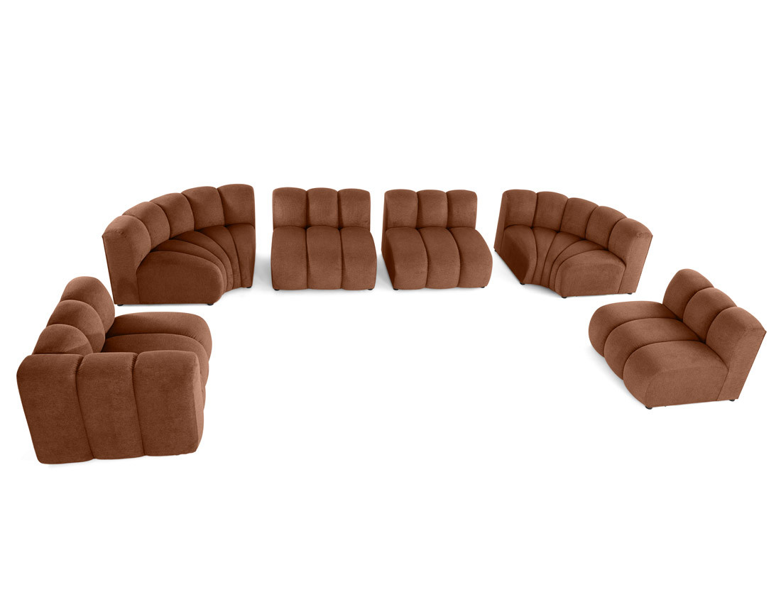 Canapé modulable panoramique d'angle droit 7 places en tissu texturé Debbie