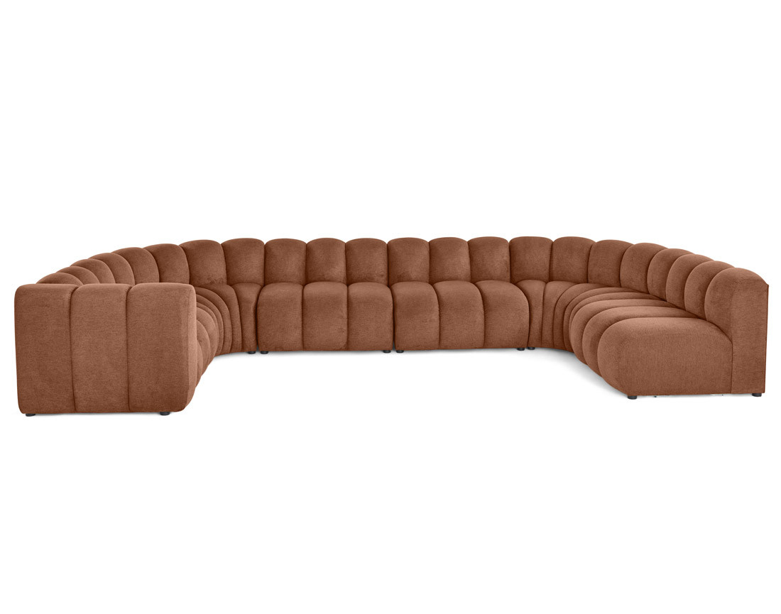 Canapé modulable panoramique d'angle droit 7 places en tissu texturé Debbie