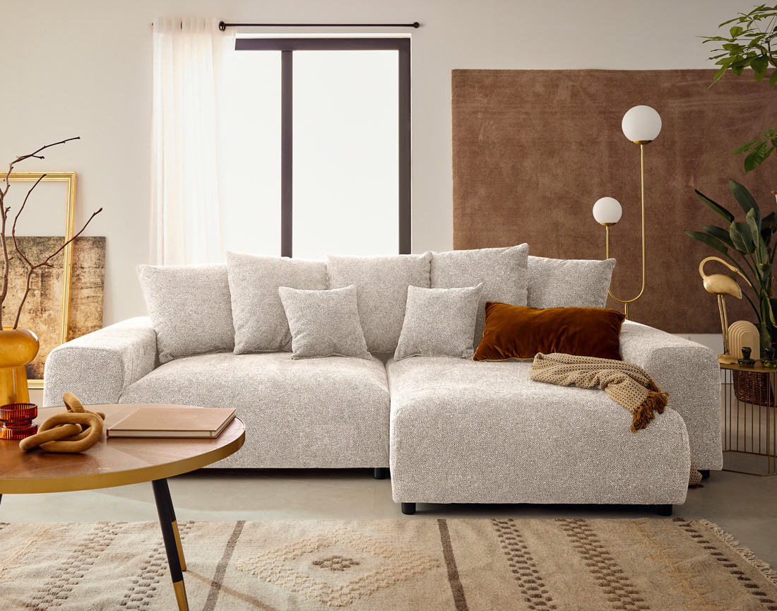 Canapé d'angle réversible convertible coffre en tissu moucheté Spice