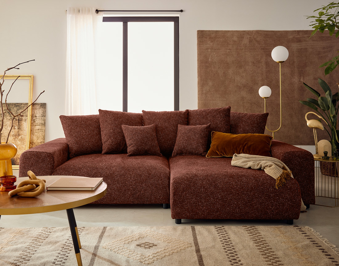 Canapé d'angle réversible convertible coffre en tissu moucheté Spice