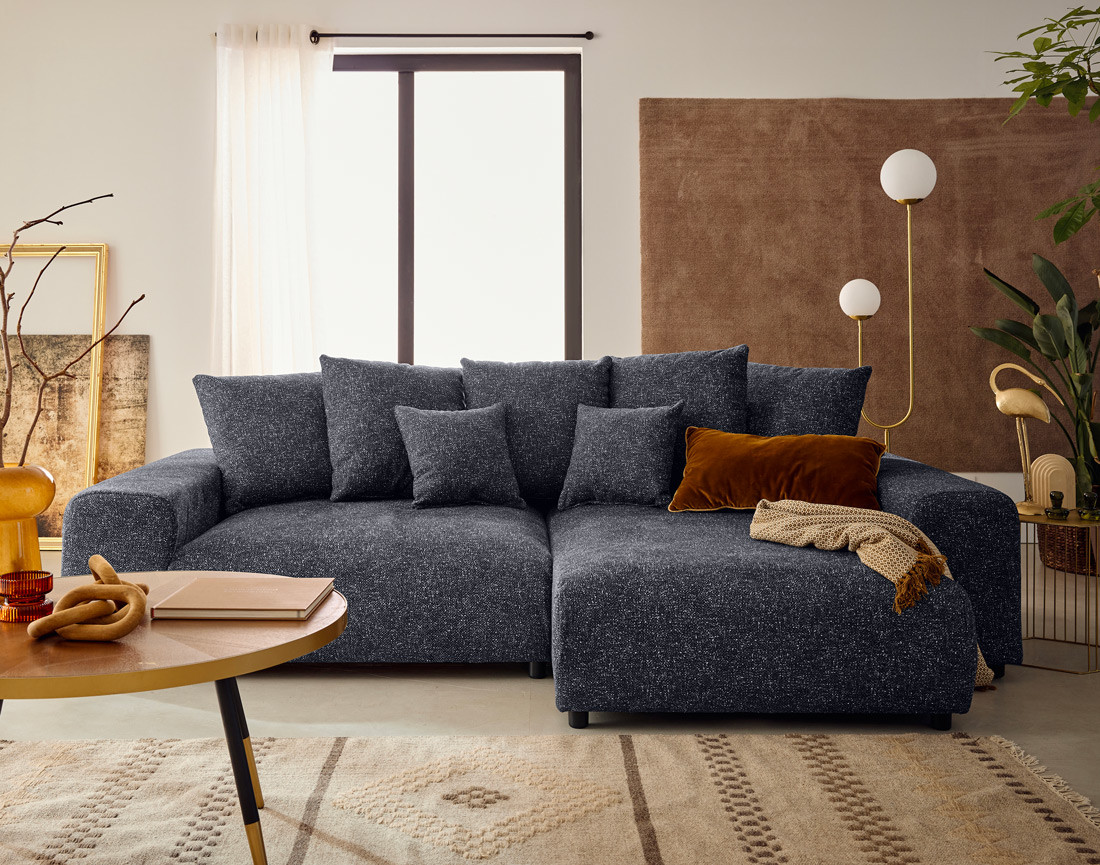 Canapé d'angle réversible convertible coffre en tissu moucheté Spice