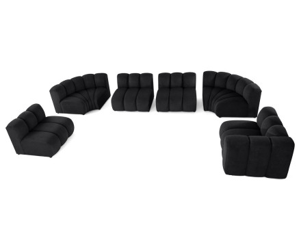 Canapé modulable panoramique d'angle gauche 7 places en tissu texturé Debbie