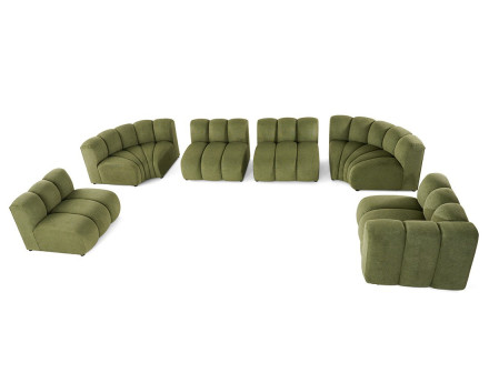 Canapé modulable panoramique d'angle gauche 7 places en tissu texturé Debbie