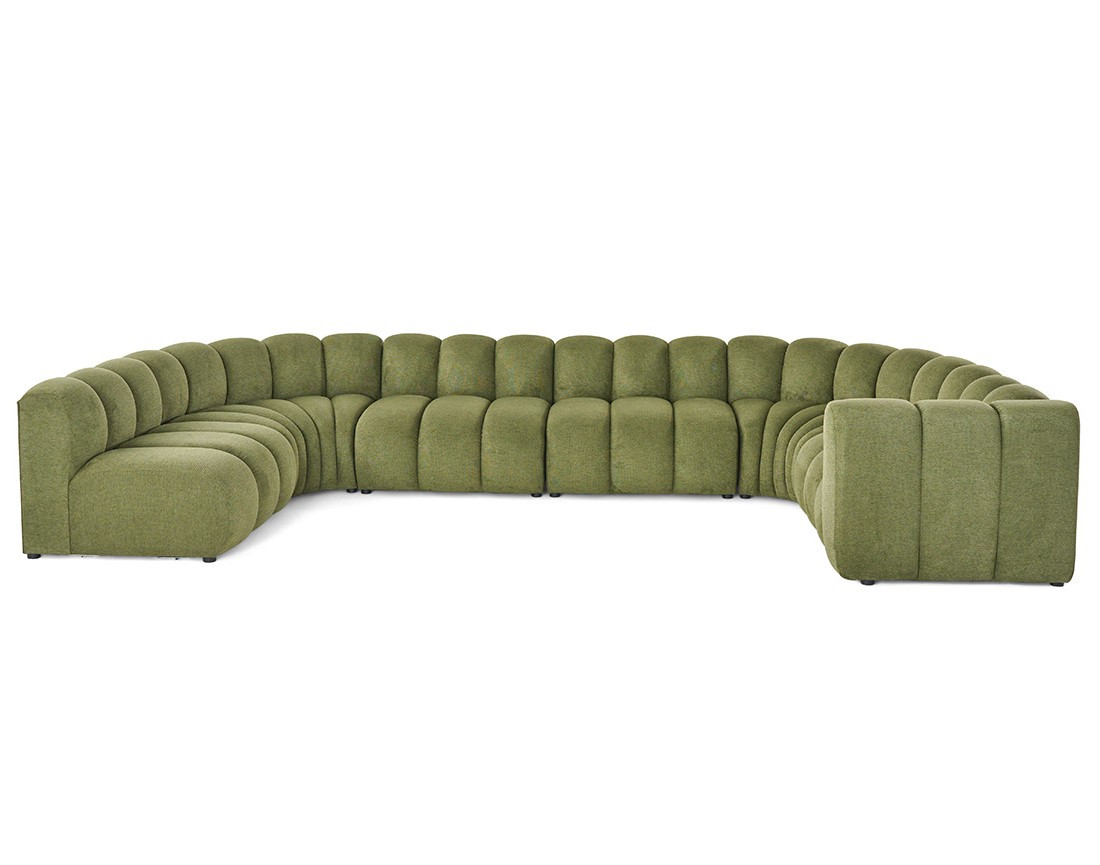 Canapé modulable panoramique d'angle gauche 7 places en tissu texturé Debbie