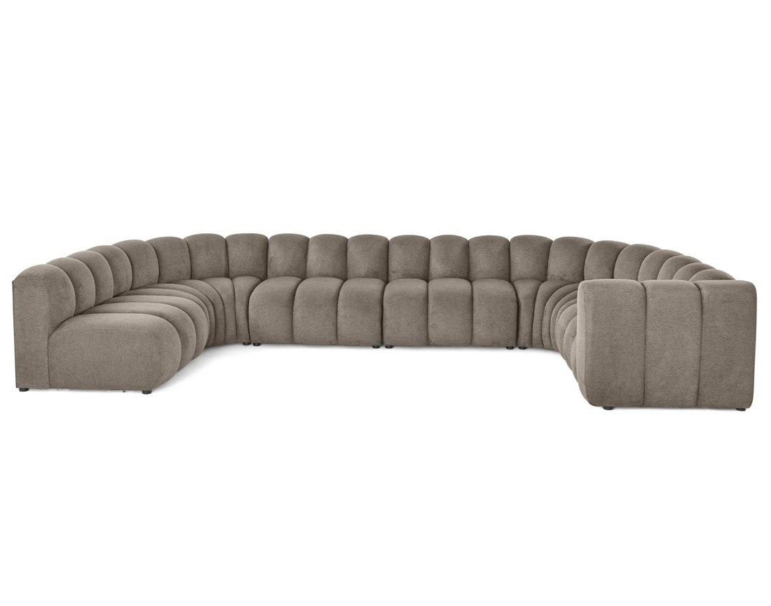 Canapé modulable panoramique d'angle gauche 7 places en tissu texturé Debbie