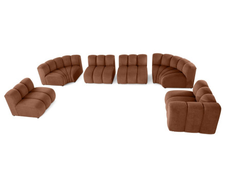 Canapé modulable panoramique d'angle gauche 7 places en tissu texturé Debbie