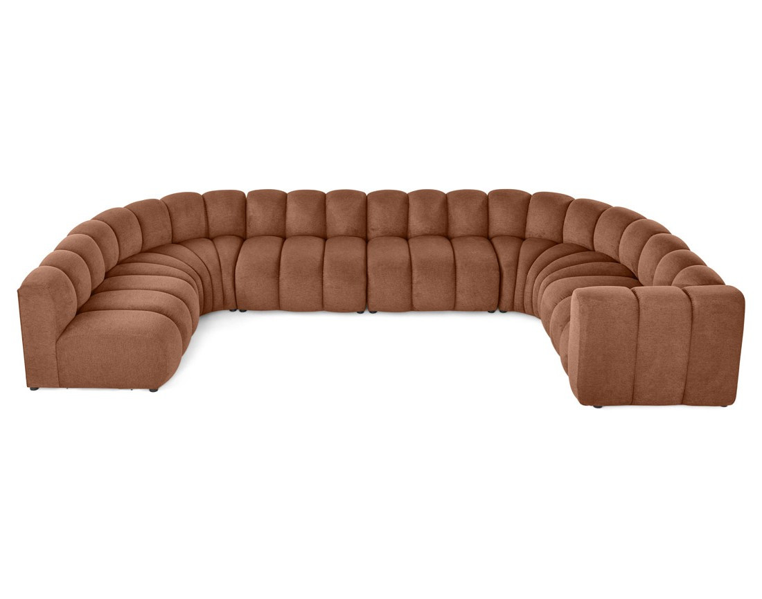 Canapé modulable panoramique d'angle gauche 7 places en tissu texturé Debbie