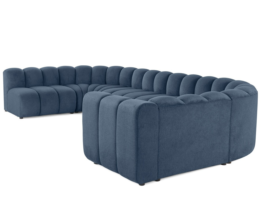 Canapé modulable panoramique d'angle gauche 7 places en tissu texturé Debbie