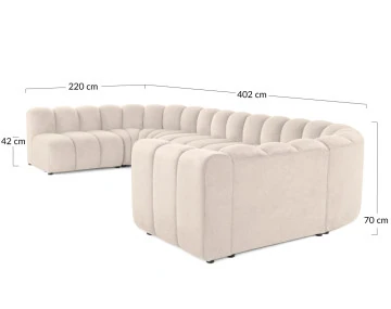 Canapé modulable panoramique d'angle gauche 7 places en tissu texturé Debbie