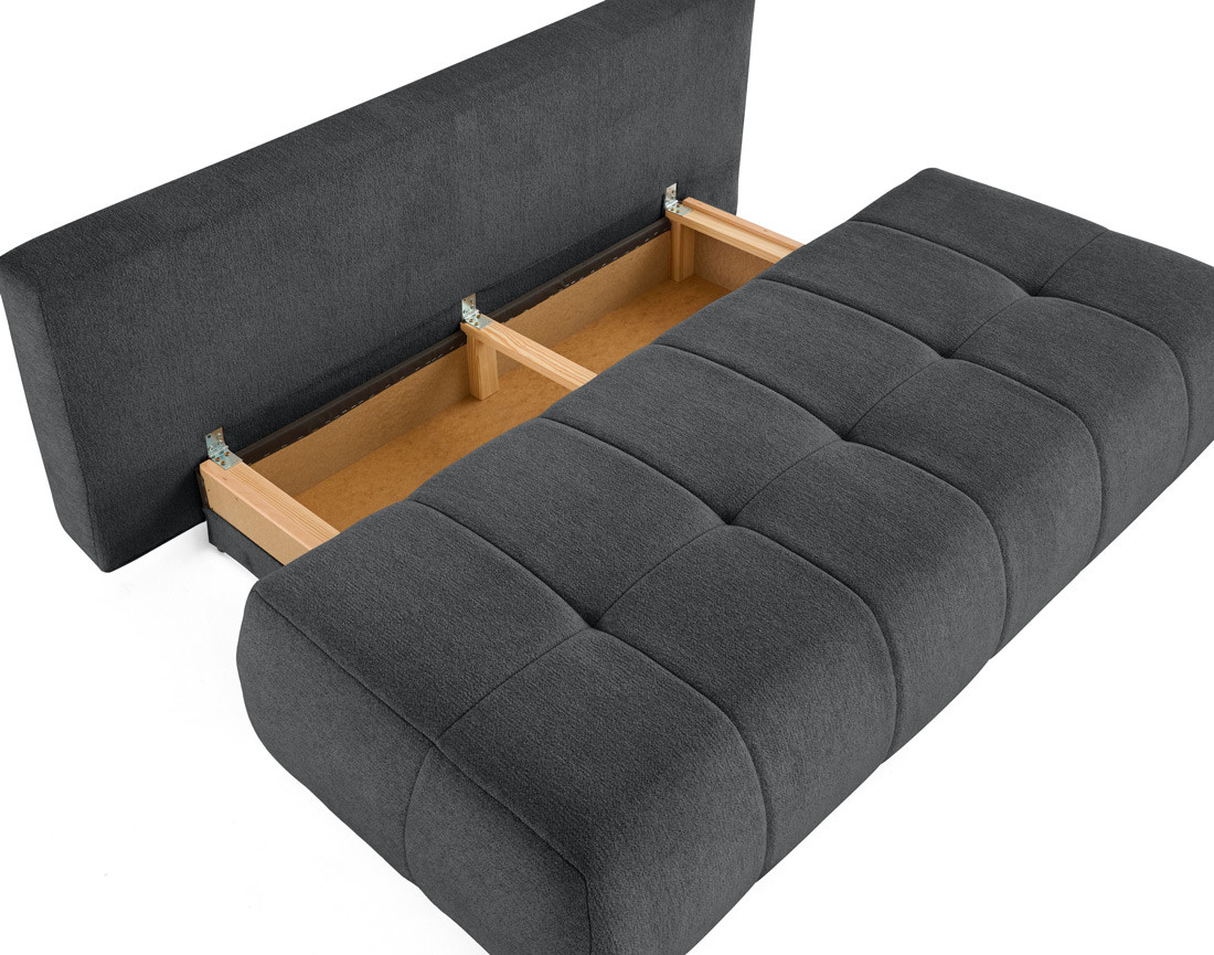 Canapé droit 3 places convertible avec coffre en tissu texturé Bowie Canapé droit 3 places convertible avec coffre en tissu texturé Bowie