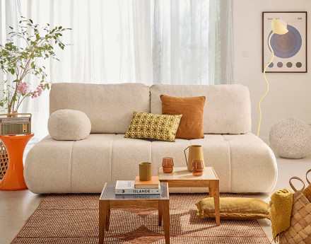 Canapé droit 3 places convertible avec coffre en tissu texturé Bowie