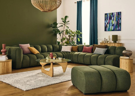 Canapé modulable d'angle droit 5 places en tissu texturé Debbie