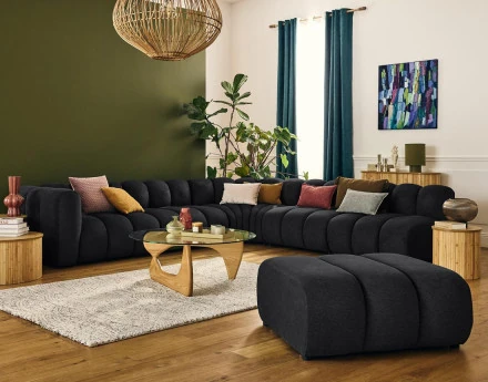 Canapé modulable d'angle droit 5 places en tissu texturé Debbie