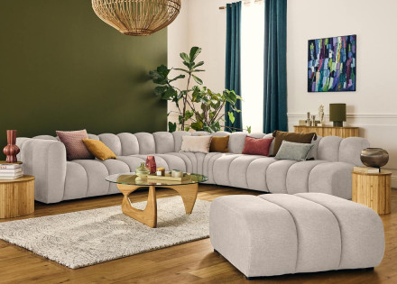 Canapé modulable d'angle droit 5 places en tissu texturé Debbie
