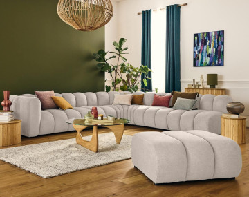 Canapé modulable d'angle droit 5 places en tissu texturé Debbie