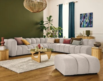 Canapé modulable d'angle droit 5 places en tissu texturé Debbie