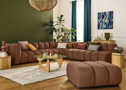 Canapé modulable d'angle droit 5 places en tissu texturé Debbie