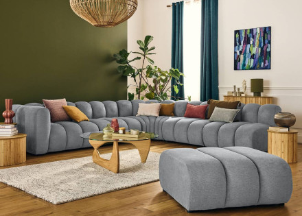 Canapé modulable d'angle droit 5 places en tissu texturé Debbie