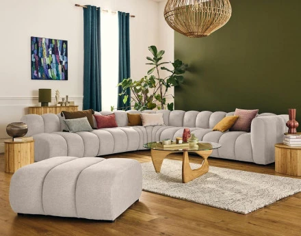 Canapé modulable d'angle gauche 5 places en tissu texturé Debbie