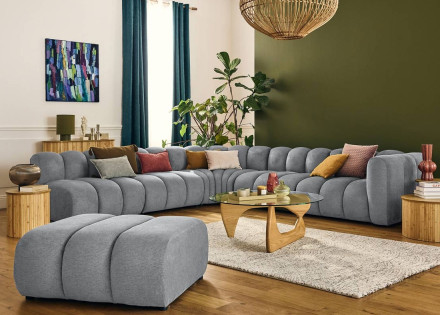 Canapé modulable d'angle gauche 5 places en tissu texturé Debbie