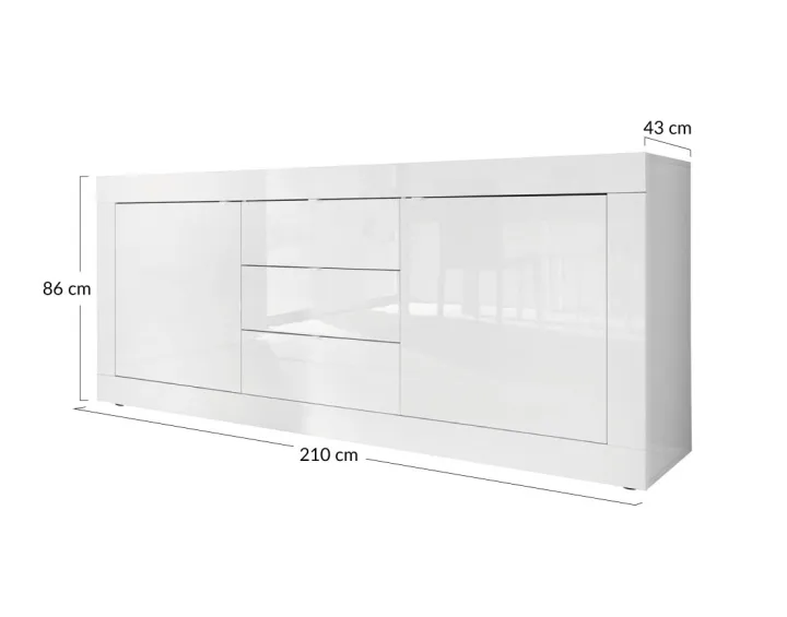 Buffet bas blanc 2 portes et 3 tiroirs 210 cm Milo