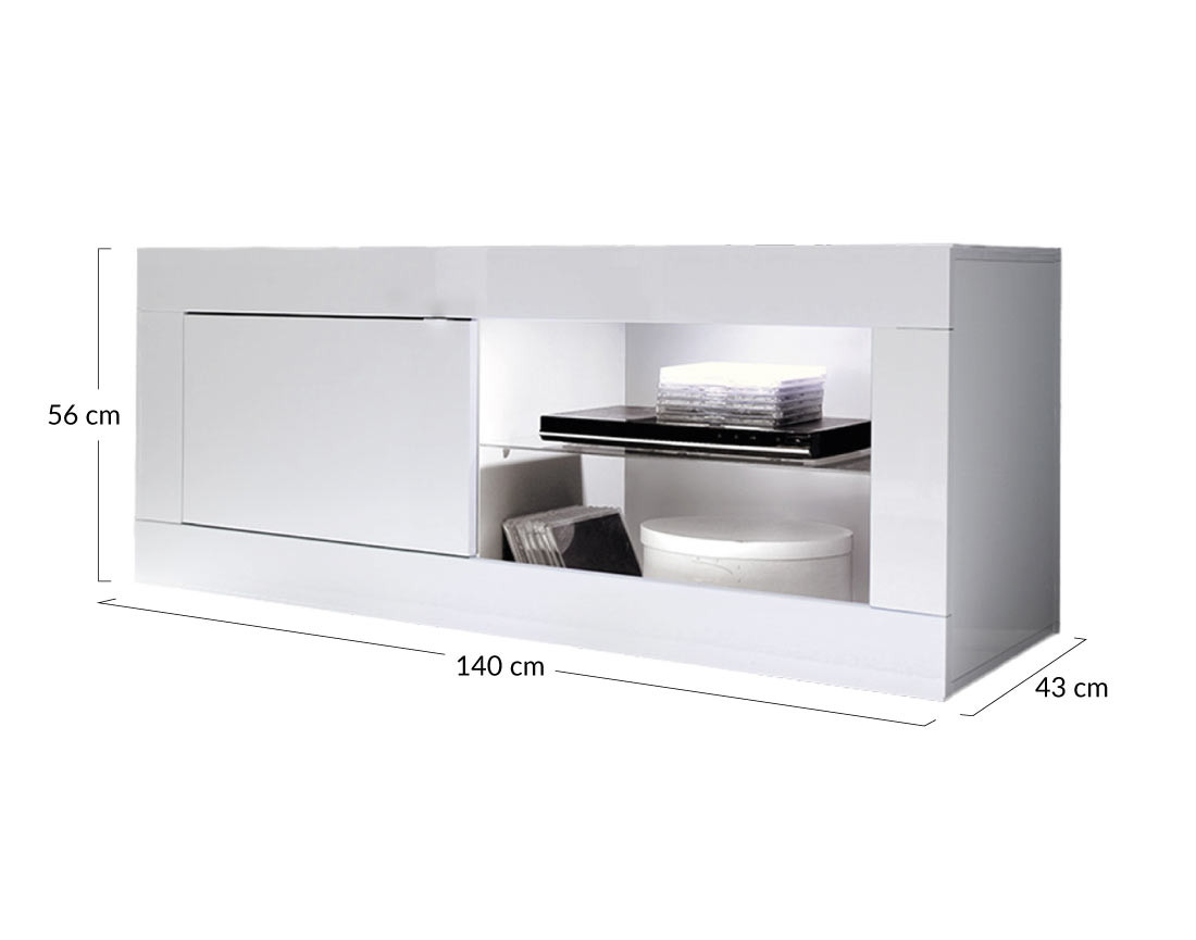 Meuble TV blanc  2 niches et 1 porte 140 cm Milo