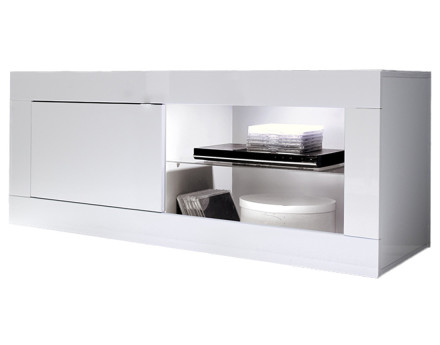 Meuble TV blanc  2 niches et 1 porte 140 cm Milo