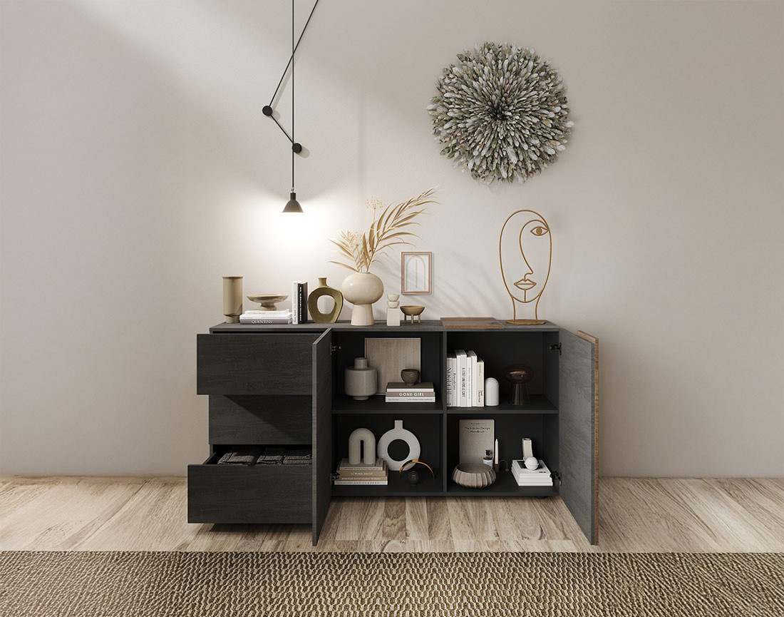 Buffet bas 2 portes et 3 tiroirs 181 cm Leon