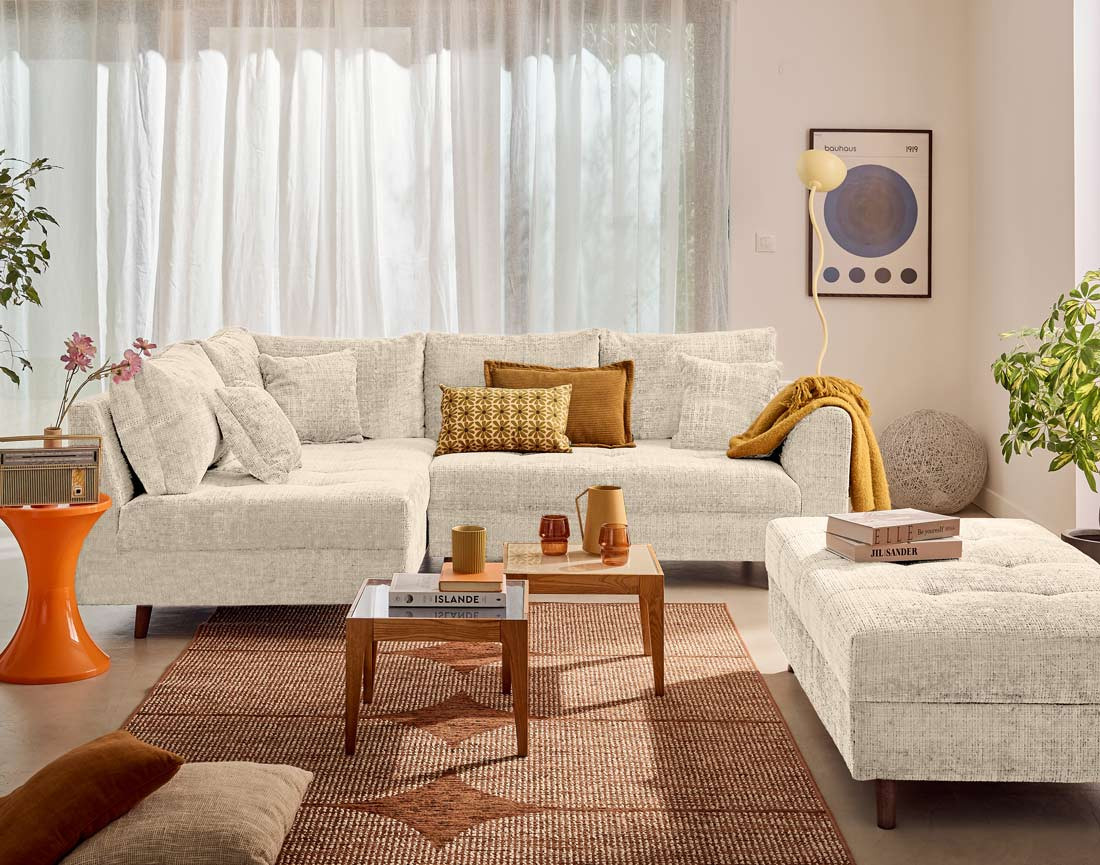 Canapé d'angle gauche 4 places en velours texturé Rune