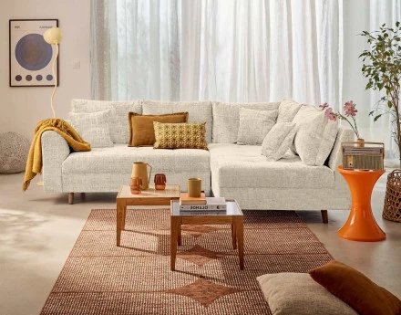 Canapé d'angle droit 4 places en velours texturé Rune