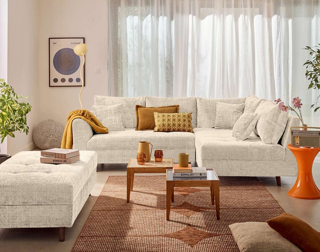 Canapé d'angle droit 4 places en velours texturé Rune Canapé d'angle droit 4 places en velours texturé Rune