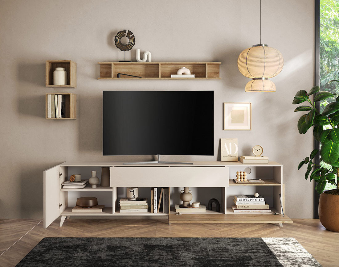 Meuble TV 2 portes et 1 tiroir 241 cm Estelle